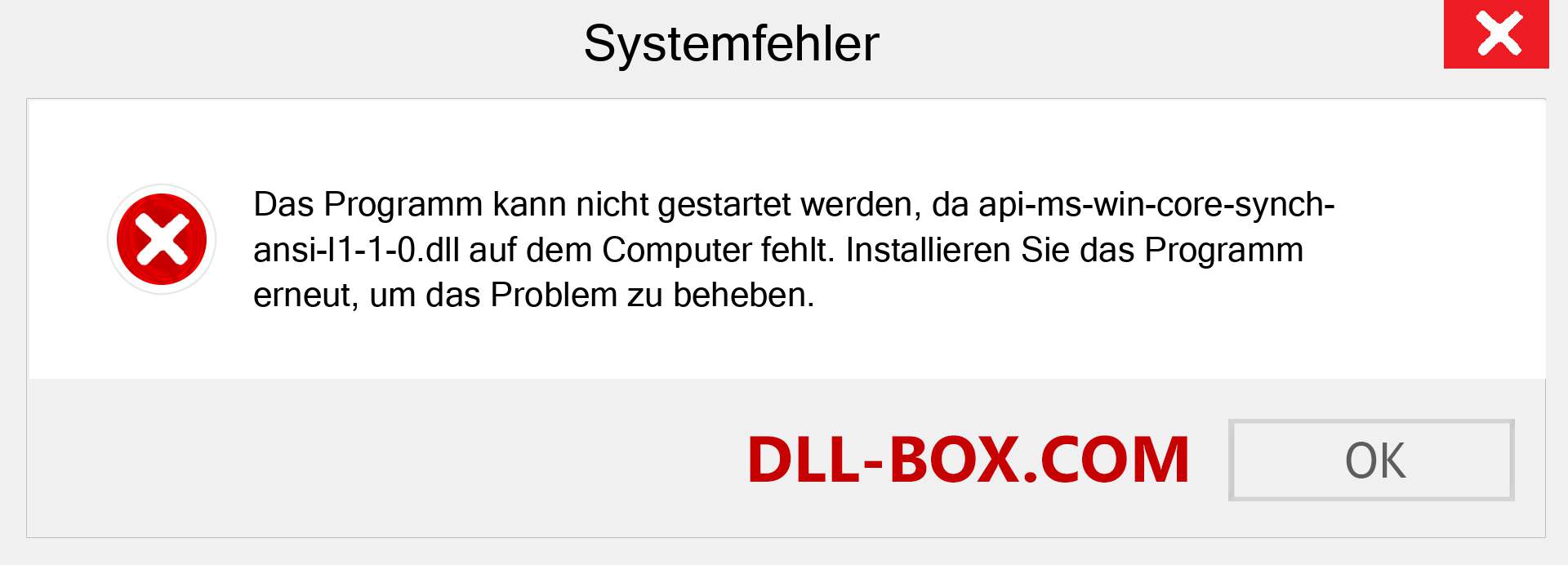 api-ms-win-core-synch-ansi-l1-1-0.dll-Datei fehlt?. Download für Windows 7, 8, 10 - Fix api-ms-win-core-synch-ansi-l1-1-0 dll Missing Error unter Windows, Fotos, Bildern