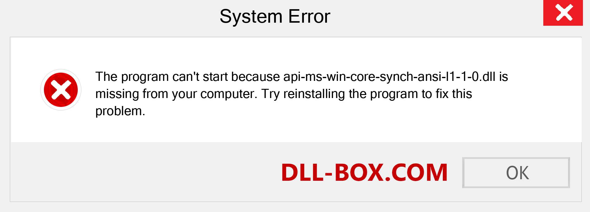 api-ms-win-core-synch-ansi-l1-1-0.dll file is missing?. Download for Windows 7, 8, 10 - Fix  api-ms-win-core-synch-ansi-l1-1-0 dll Missing Error on Windows, photos, images